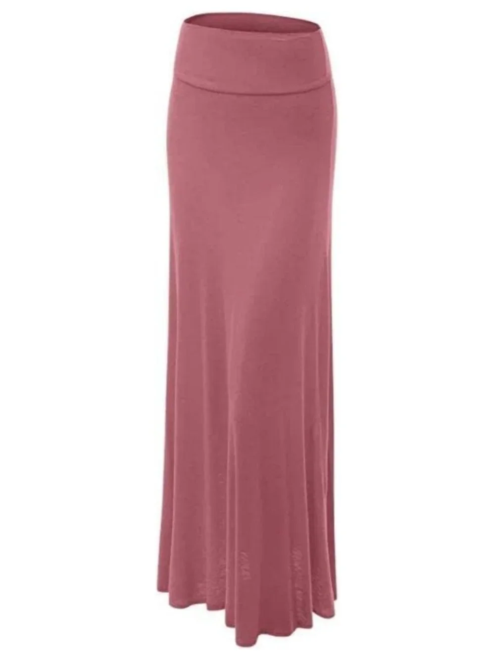 Women's Comfy High Waist A-Line Maxi Skirt Flowy Fold Over Stretchy Knit Made